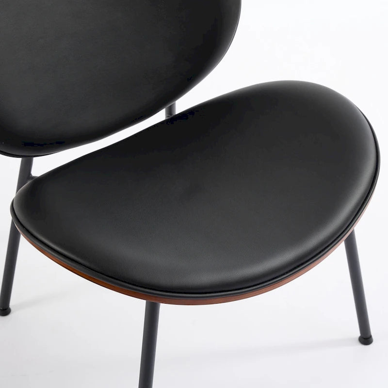 Fauteuil coquille chaise simple trépied en cuir noir fauteuil de salon finition noyer dossier confortable, couleur noire