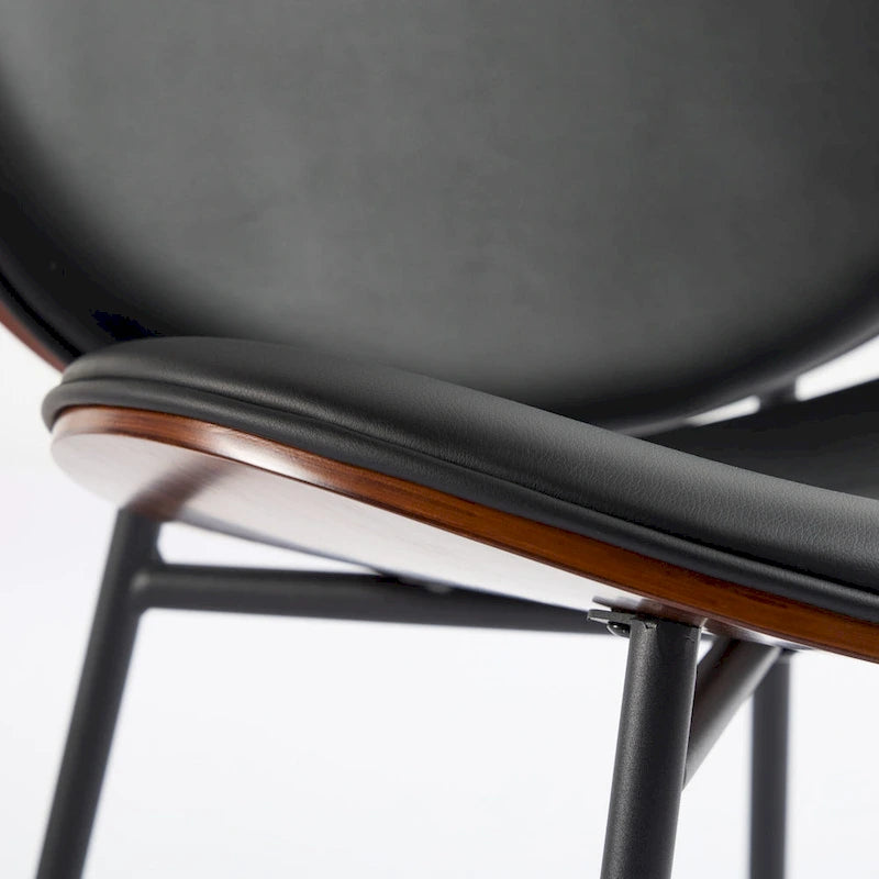 Fauteuil coquille chaise simple trépied en cuir noir fauteuil de salon finition noyer dossier confortable, couleur noire