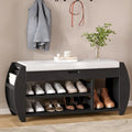Banc de rangement multifonctionnel avec coussin et panneau latéral courbé pour l'entrée et le salon
