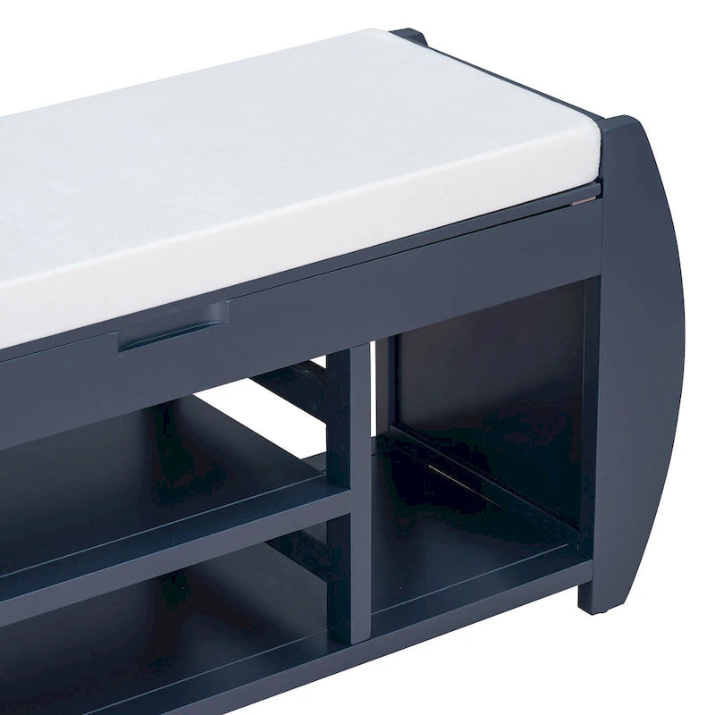 Banc de rangement multifonctionnel avec coussin et panneau latéral courbé pour l'entrée et le salon