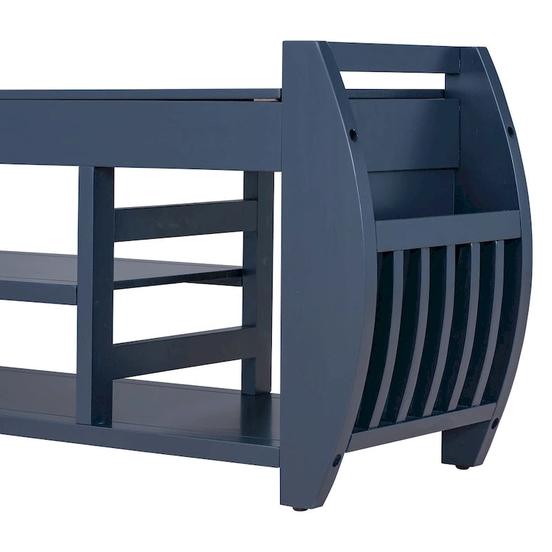 Banc de rangement multifonctionnel avec coussin et panneau latéral courbé pour l'entrée et le salon