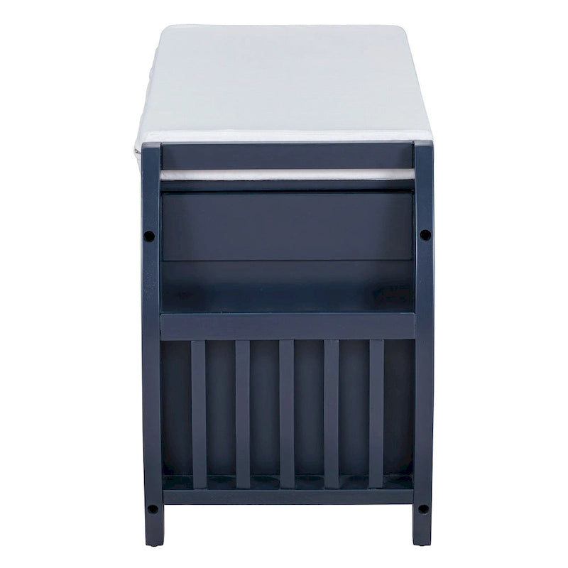 Banc de rangement multifonctionnel avec coussin et panneau latéral courbé pour l'entrée et le salon