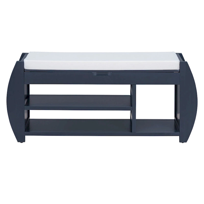 Banc de rangement multifonctionnel avec coussin et panneau latéral courbé pour l'entrée et le salon