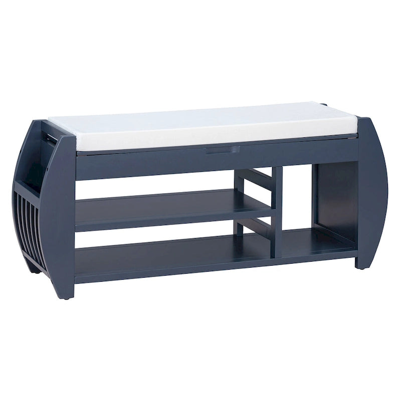 Banc de rangement multifonctionnel avec coussin et panneau latéral courbé pour l'entrée et le salon