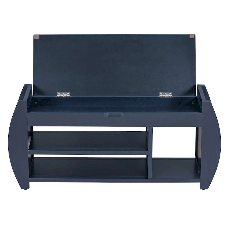 Banc de rangement multifonctionnel avec coussin et panneau latéral courbé pour l'entrée et le salon