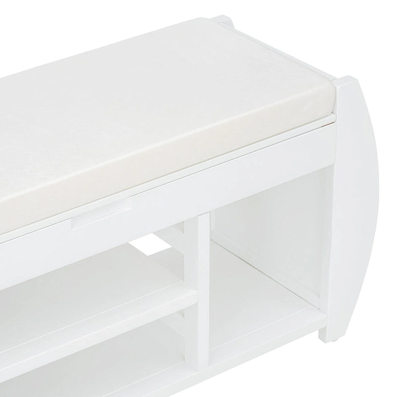 Banc de rangement multifonctionnel avec coussin et panneau latéral courbé pour l'entrée et le salon