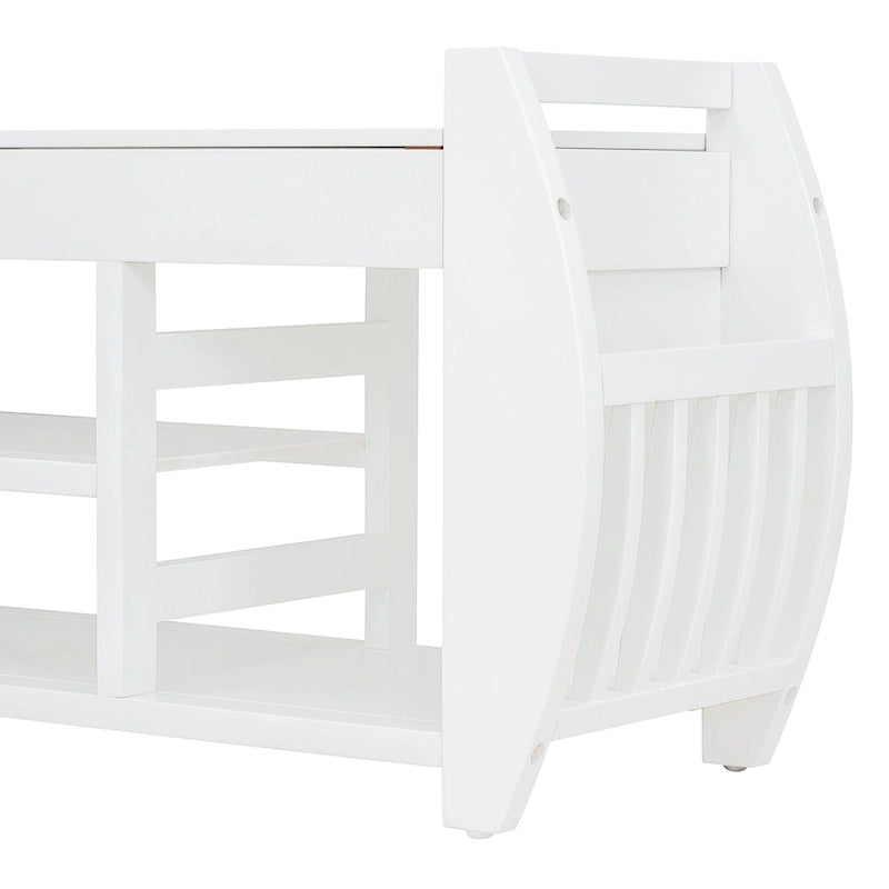 Banc de rangement multifonctionnel avec coussin et panneau latéral courbé pour l'entrée et le salon