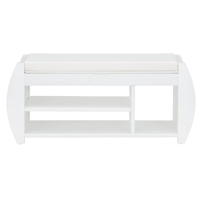 Banc de rangement multifonctionnel avec coussin et panneau latéral courbé pour l'entrée et le salon