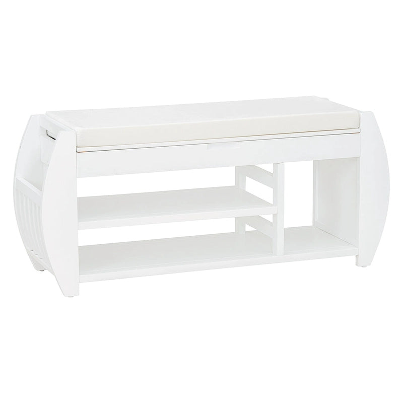 Banc de rangement multifonctionnel avec coussin et panneau latéral courbé pour l'entrée et le salon