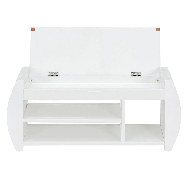 Banc de rangement multifonctionnel avec coussin et panneau latéral courbé pour l'entrée et le salon