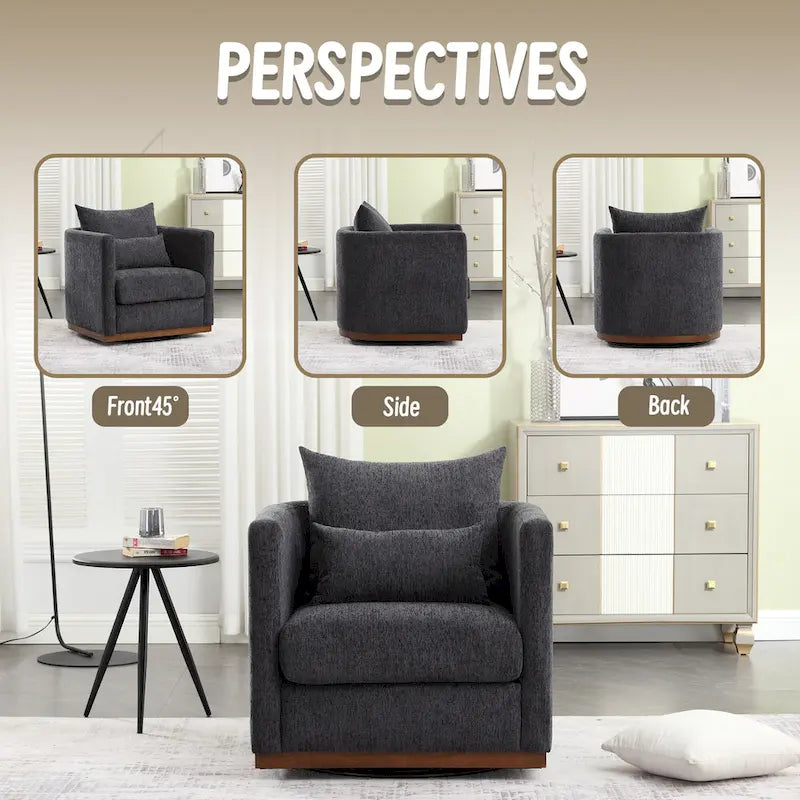 Le fauteuil baquet pivotant Chenille est doté d'une base métallique robuste et d'un design ergonomique.
