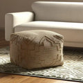 Pouff/Repose-pieds Cube en jute naturelle mélangée motif trèfle, 45,7 cm