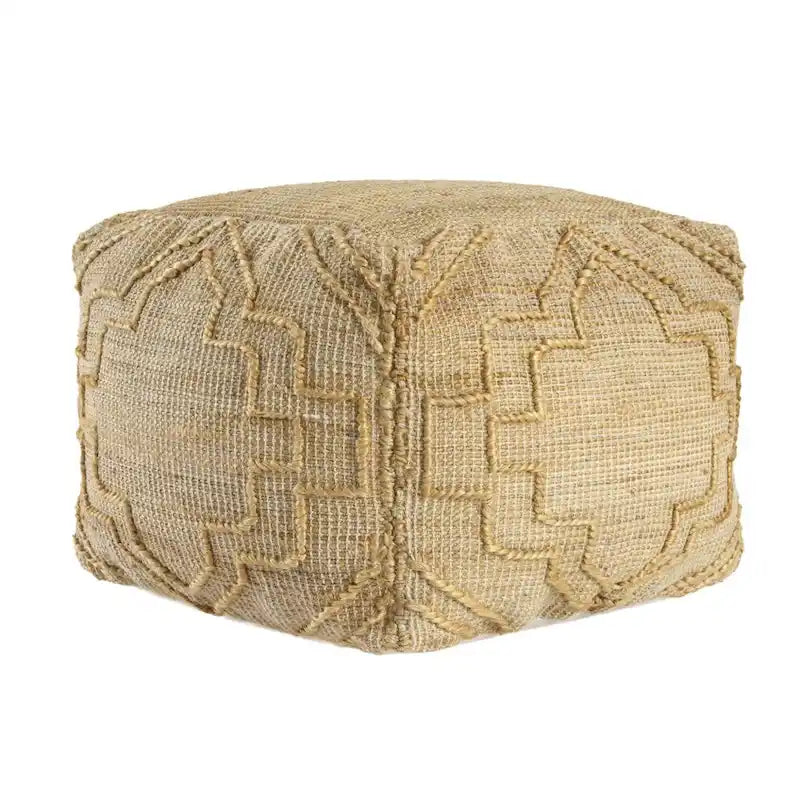 Pouff/Repose-pieds Cube en jute naturelle mélangée motif trèfle, 45,7 cm