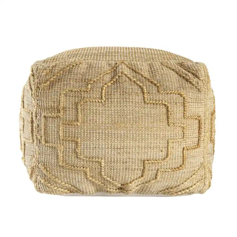 Pouff/Repose-pieds Cube en jute naturelle mélangée motif trèfle, 45,7 cm