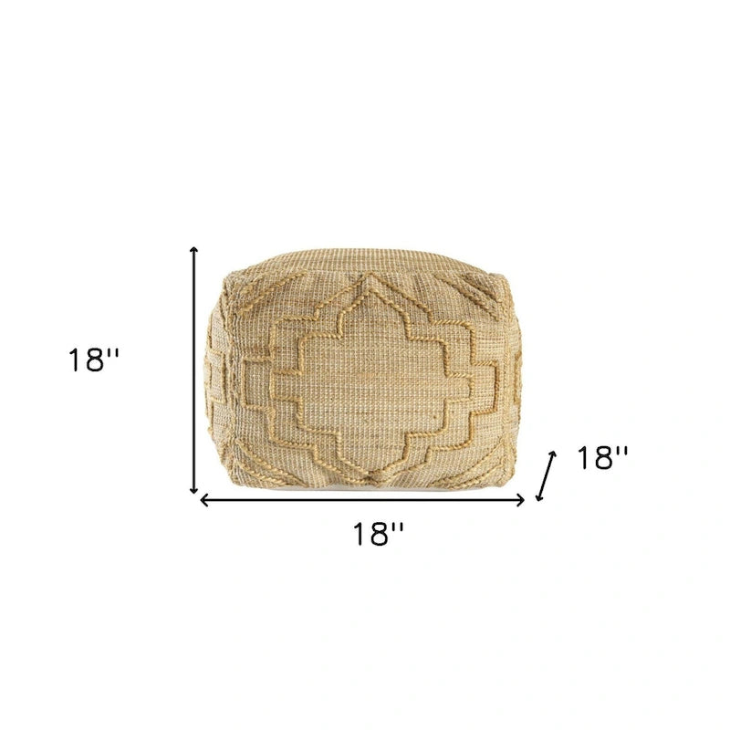 Pouff/Repose-pieds Cube en jute naturelle mélangée motif trèfle, 45,7 cm