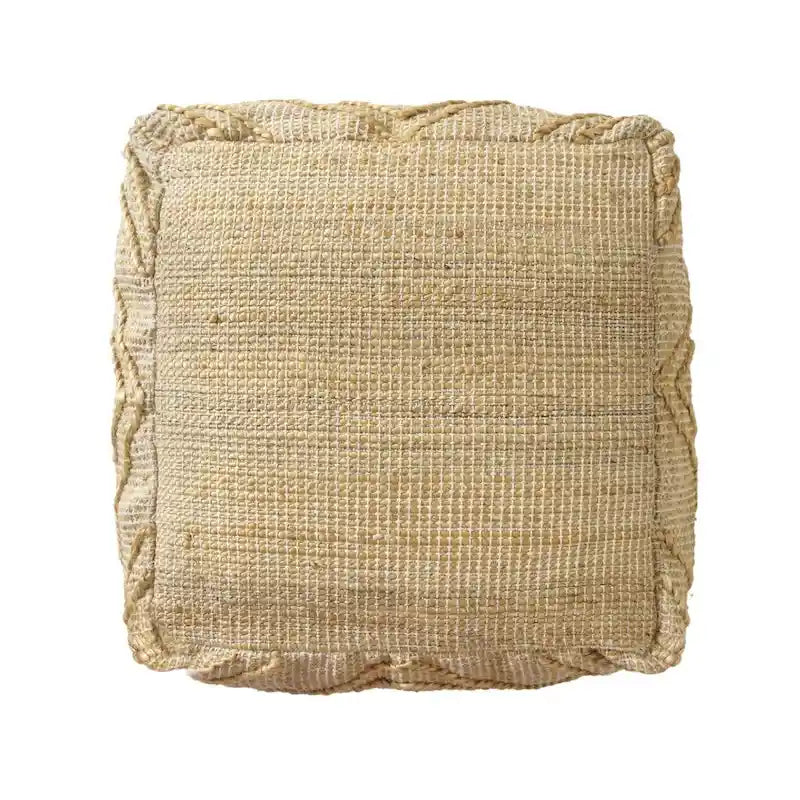 Pouff/Repose-pieds Cube en jute naturelle mélangée motif trèfle, 45,7 cm