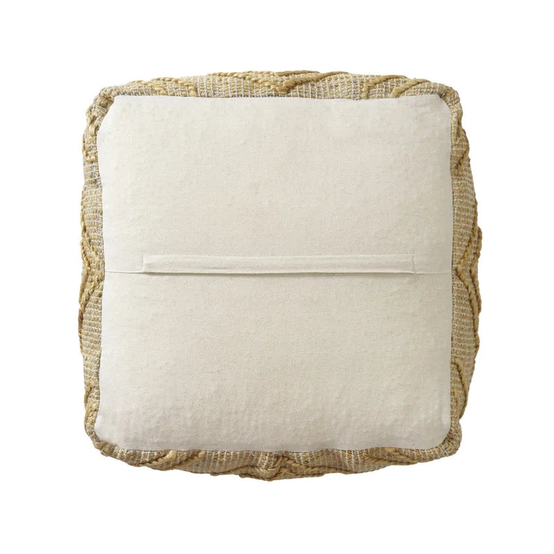 Pouff/Repose-pieds Cube en jute naturelle mélangée motif trèfle, 45,7 cm