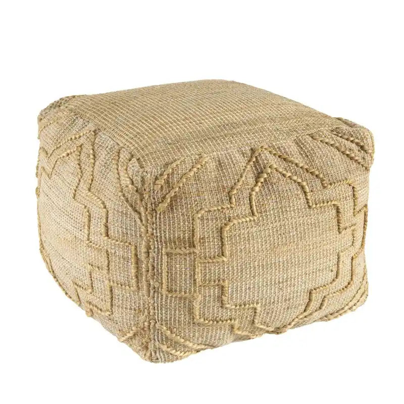 Pouff/Repose-pieds Cube en jute naturelle mélangée motif trèfle, 45,7 cm