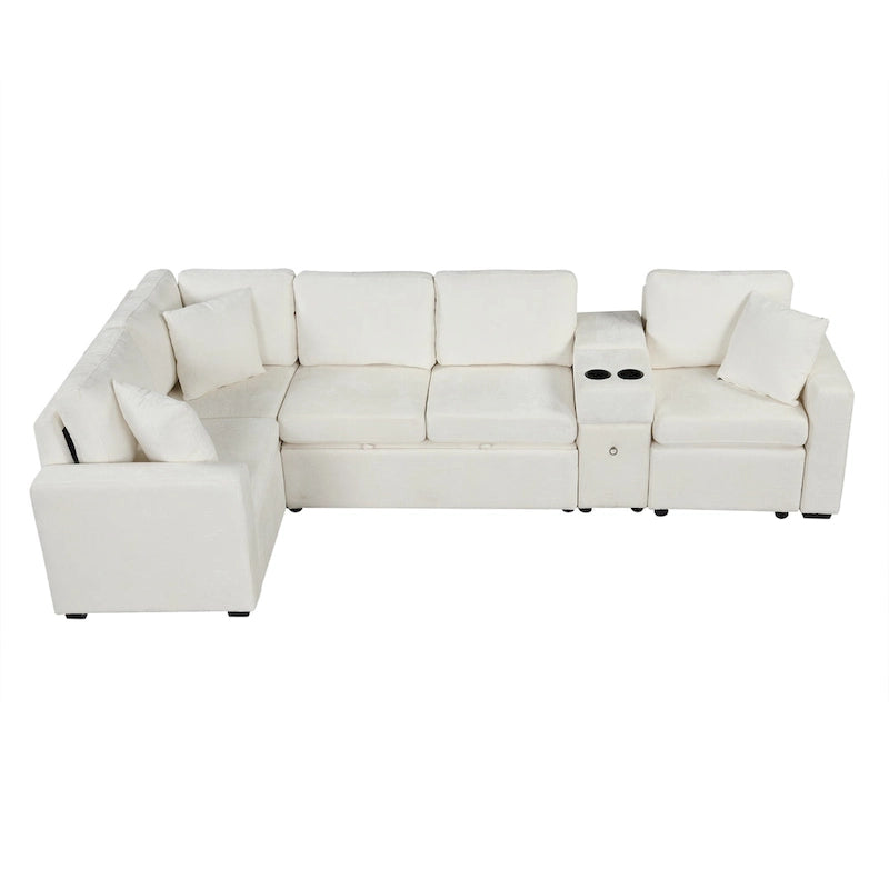 Canapé-lit d'angle en chenille en forme de L 120,5" avec rangement et porte-gobelets