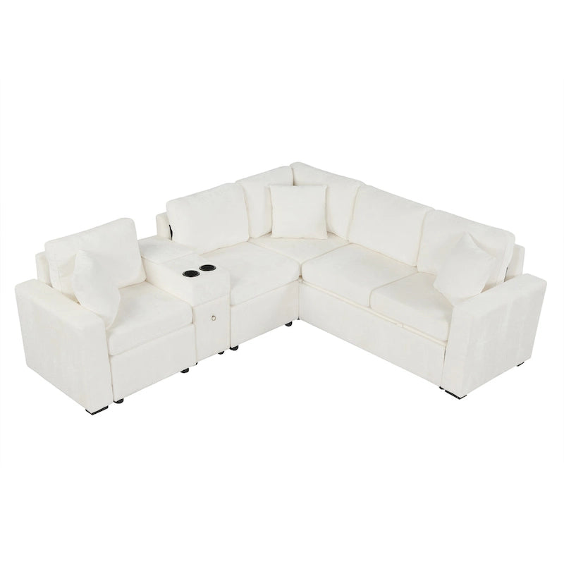 Canapé-lit d'angle en chenille en forme de L 120,5" avec rangement et porte-gobelets