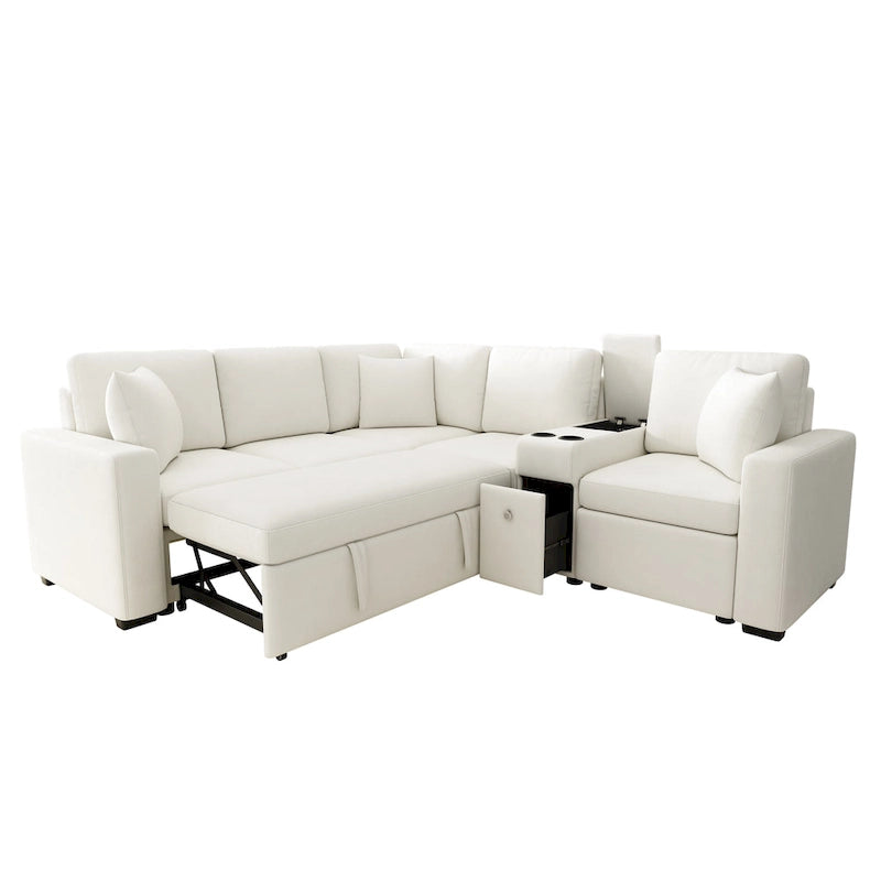 Canapé-lit d'angle en chenille en forme de L 120,5" avec rangement et porte-gobelets