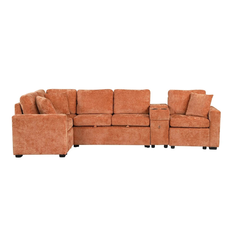 Canapé-lit d'angle en chenille en forme de L 120,5" avec rangement et porte-gobelets