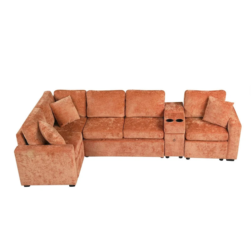 Canapé-lit d'angle en chenille en forme de L 120,5" avec rangement et porte-gobelets