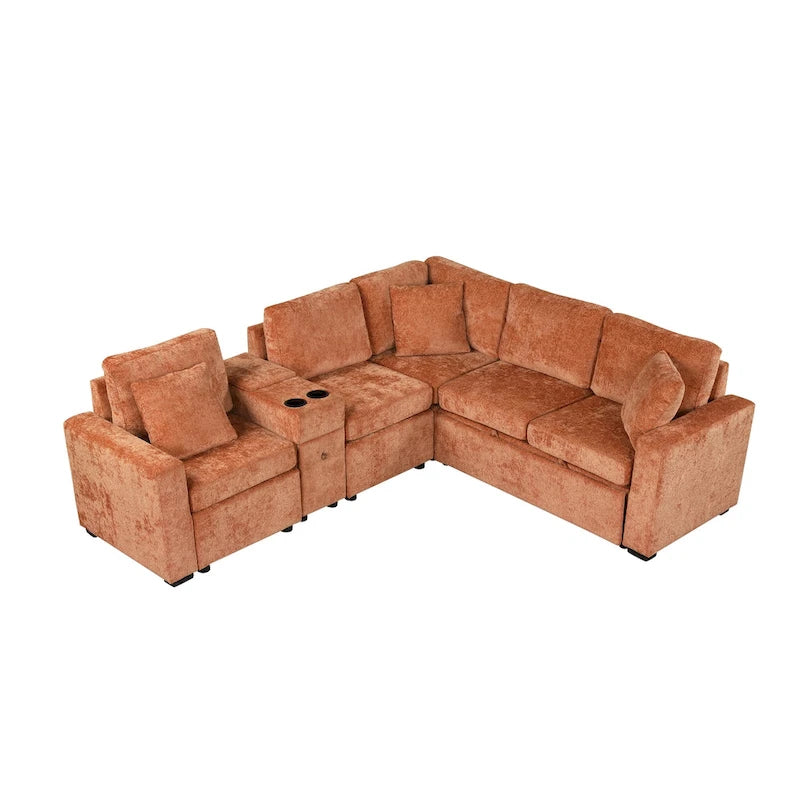 Canapé-lit d'angle en chenille en forme de L 120,5" avec rangement et porte-gobelets