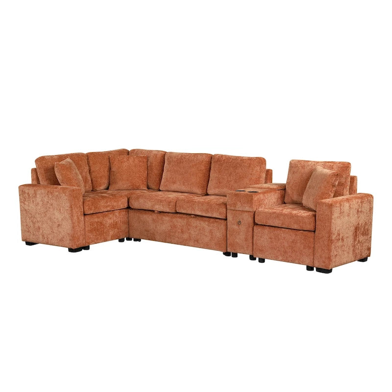 Canapé-lit d'angle en chenille en forme de L 120,5" avec rangement et porte-gobelets
