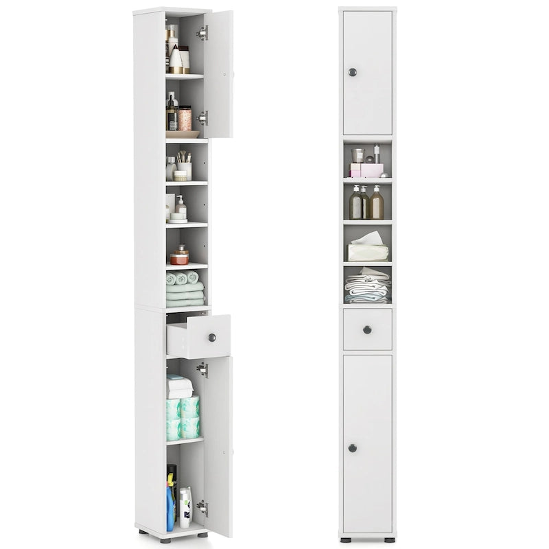 Meuble de rangement haut et mince pour salle de bain, armoire à linge avec tiroirs et