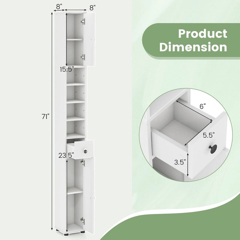 Meuble de rangement haut et mince pour salle de bain, armoire à linge avec tiroirs et