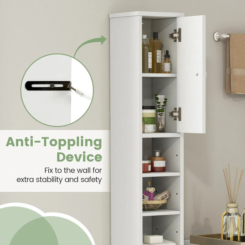 Meuble de rangement haut et mince pour salle de bain, armoire à linge avec tiroirs et