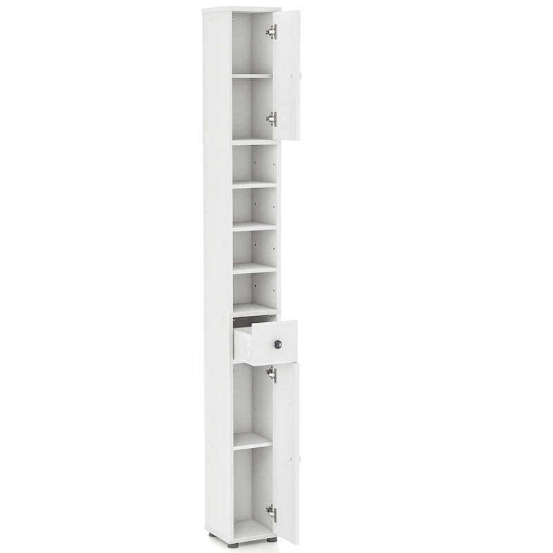 Meuble de rangement haut et mince pour salle de bain, armoire à linge avec tiroirs et