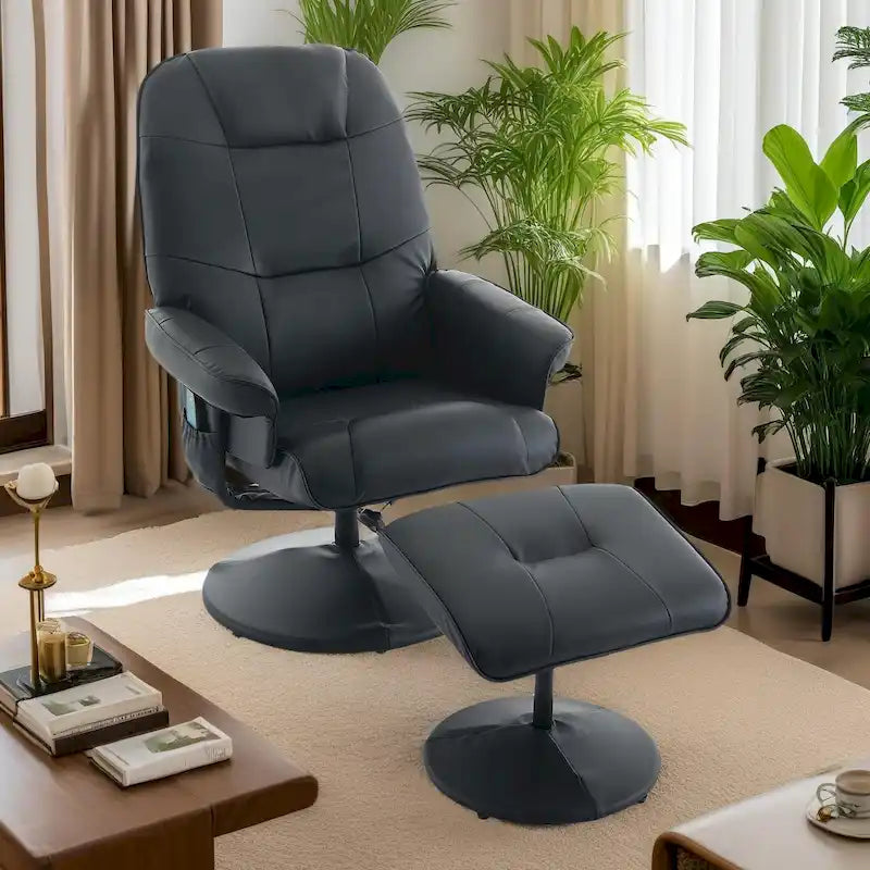 Fauteuil de massage inclinable en cuir PU avec ottoman, siège chauffant et de massage, dossier réglable à 140°