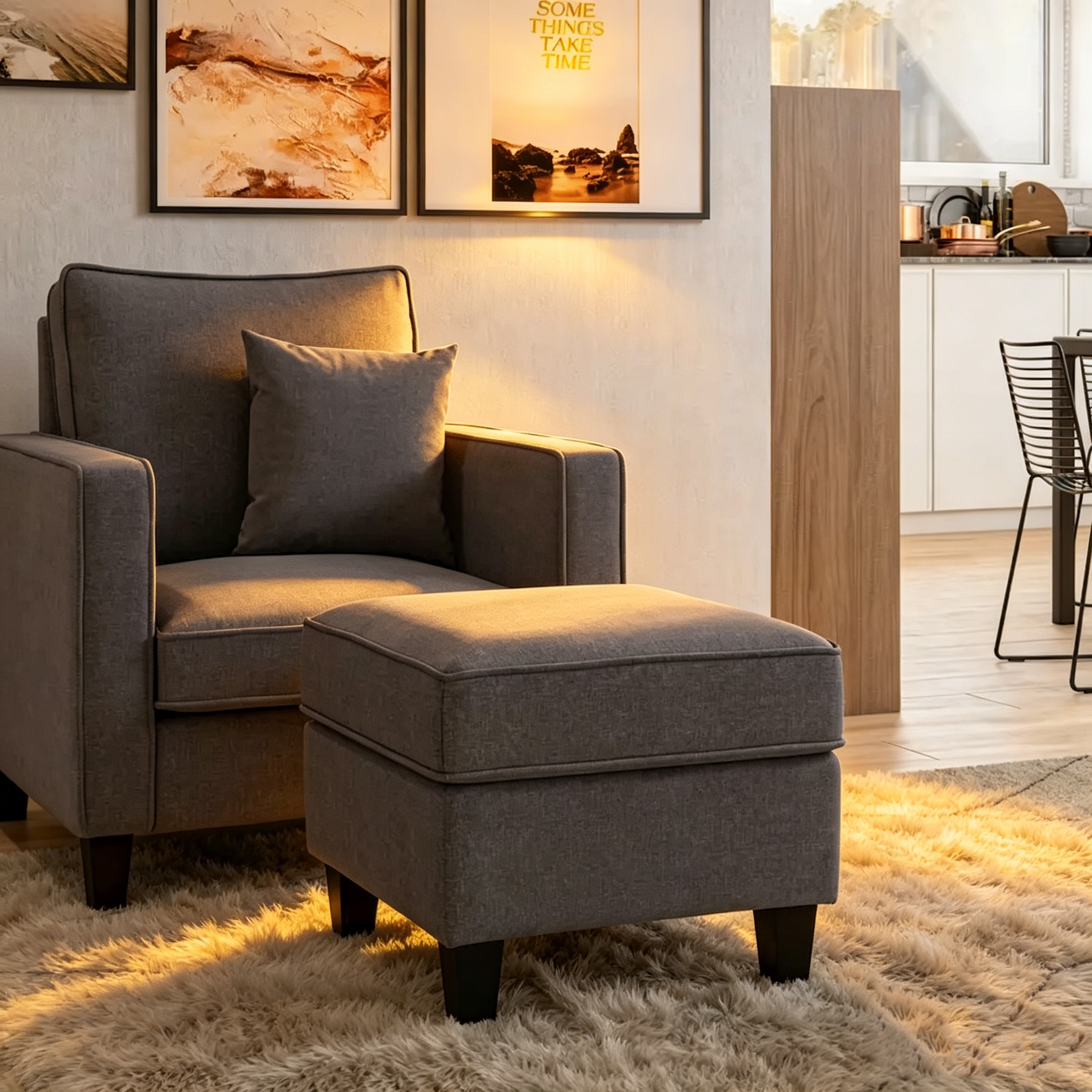 Ensemble fauteuil et repose-pieds deux pièces