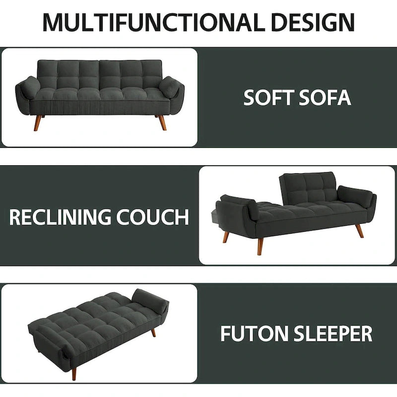 Canapé-Lit Futon 75.39 POUCES, Canapé-Lit Convertible Rembourré avec Dossier Inclinable Tufté et Divisé