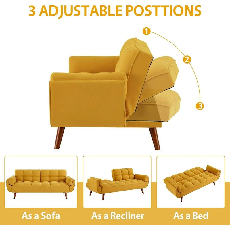 Canapé-Lit Futon 75.39 POUCES, Canapé-Lit Convertible Rembourré avec Dossier Inclinable Tufté et Divisé