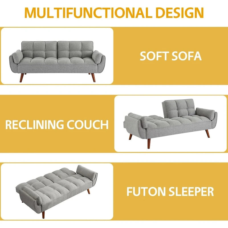 Canapé-Lit Futon 75.39 POUCES, Canapé-Lit Convertible Rembourré avec Dossier Inclinable Tufté et Divisé