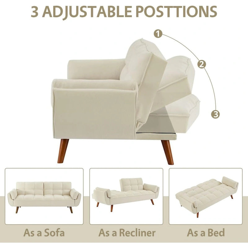 Canapé-Lit Futon 75.39 POUCES, Canapé-Lit Convertible Rembourré avec Dossier Inclinable Tufté et Divisé