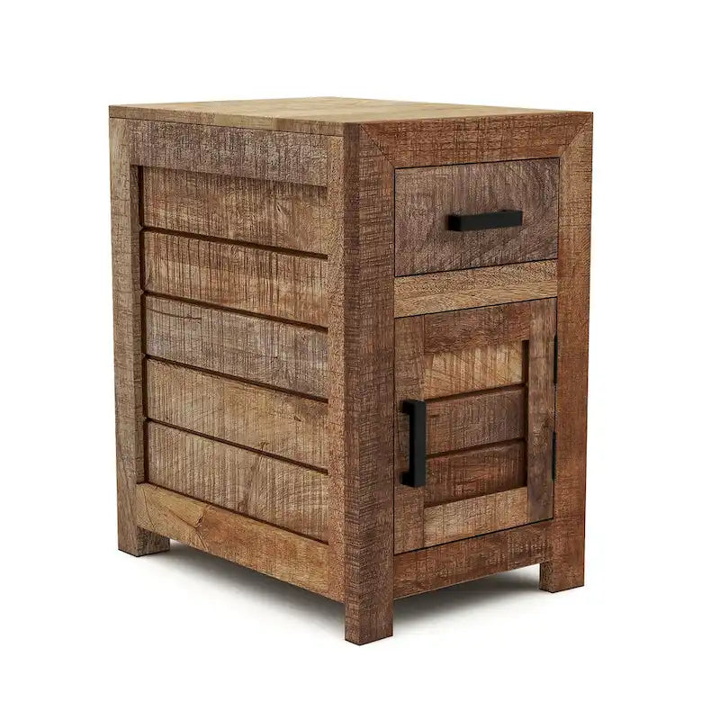 Table d'appoint de rangement en bois massif de 23 pouces dans des tons campagnards chaleureux