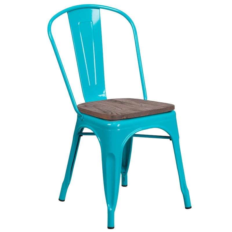 Chaise empilable en métal avec assise en bois - 45,08 cm l x 50,8 cm P x 85,09 cm H - 45,08 cm l x 50,8 cm P x 85,09 cm H