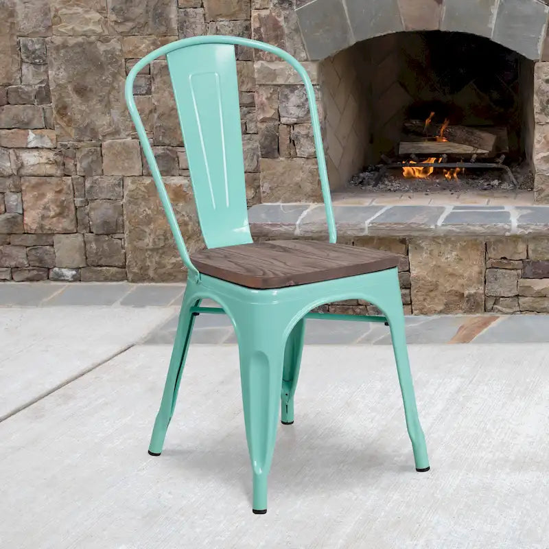 Chaise empilable en métal avec assise en bois - 45,08 cm l x 50,8 cm P x 85,09 cm H - 45,08 cm l x 50,8 cm P x 85,09 cm H