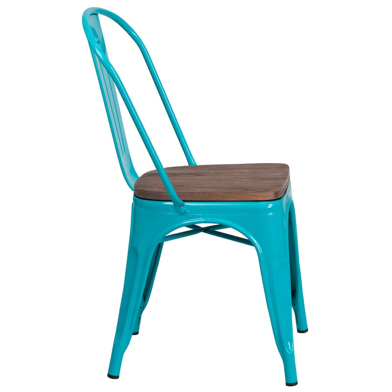 Chaise empilable en métal avec assise en bois - 45,08 cm l x 50,8 cm P x 85,09 cm H - 45,08 cm l x 50,8 cm P x 85,09 cm H
