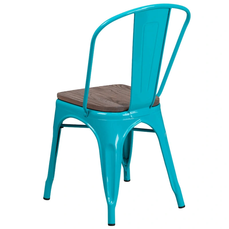 Chaise empilable en métal avec assise en bois - 45,08 cm l x 50,8 cm P x 85,09 cm H - 45,08 cm l x 50,8 cm P x 85,09 cm H