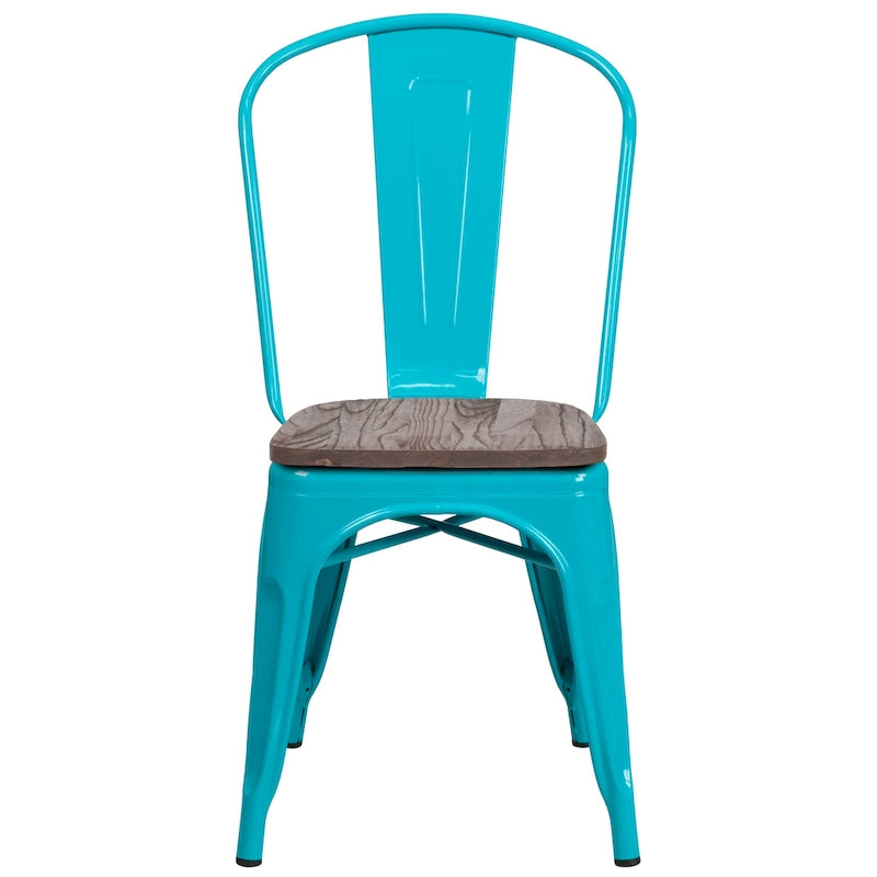 Chaise empilable en métal avec assise en bois - 45,08 cm l x 50,8 cm P x 85,09 cm H - 45,08 cm l x 50,8 cm P x 85,09 cm H