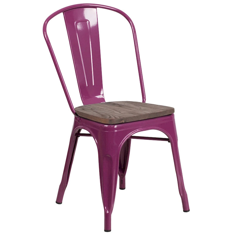 Chaise empilable en métal avec assise en bois - 45,08 cm l x 50,8 cm P x 85,09 cm H - 45,08 cm l x 50,8 cm P x 85,09 cm H