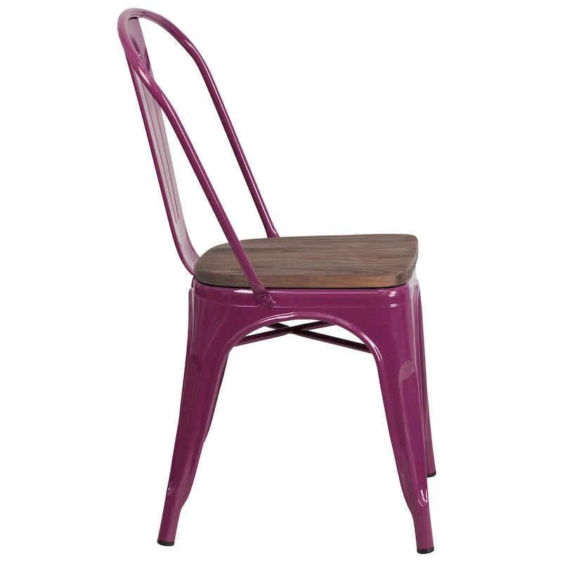 Chaise empilable en métal avec assise en bois - 45,08 cm l x 50,8 cm P x 85,09 cm H - 45,08 cm l x 50,8 cm P x 85,09 cm H