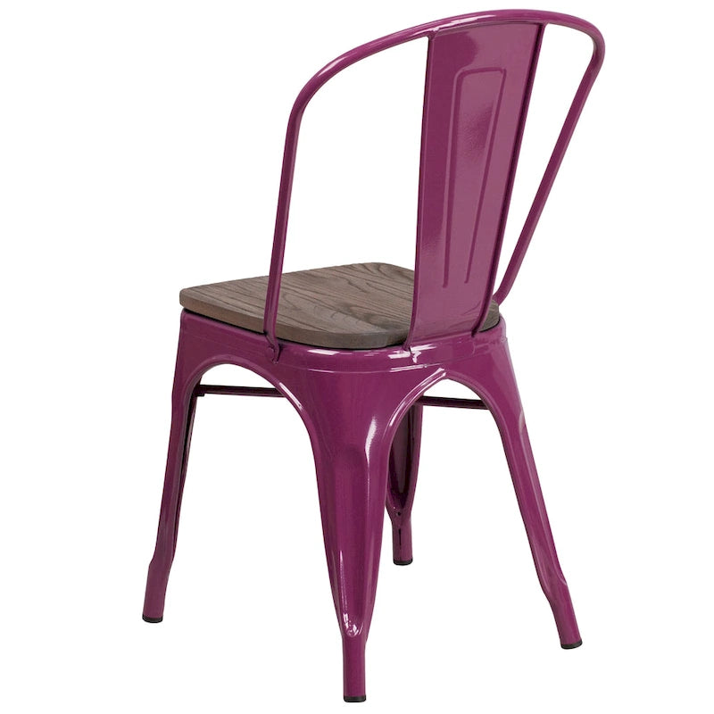 Chaise empilable en métal avec assise en bois - 45,08 cm l x 50,8 cm P x 85,09 cm H - 45,08 cm l x 50,8 cm P x 85,09 cm H