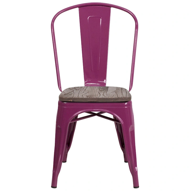 Chaise empilable en métal avec assise en bois - 45,08 cm l x 50,8 cm P x 85,09 cm H - 45,08 cm l x 50,8 cm P x 85,09 cm H