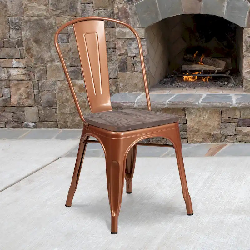 Chaise empilable en métal avec assise en bois - 45,08 cm l x 50,8 cm P x 85,09 cm H - 45,08 cm l x 50,8 cm P x 85,09 cm H